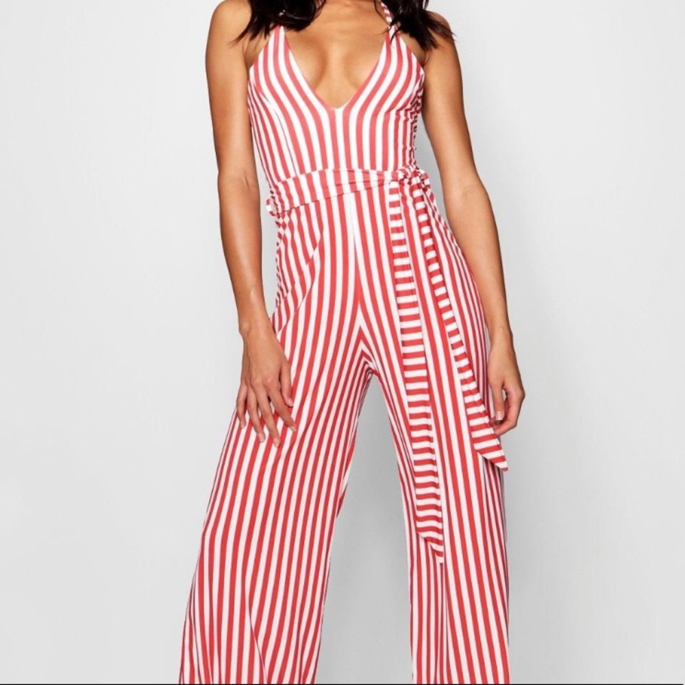 Striped red jumpsuit